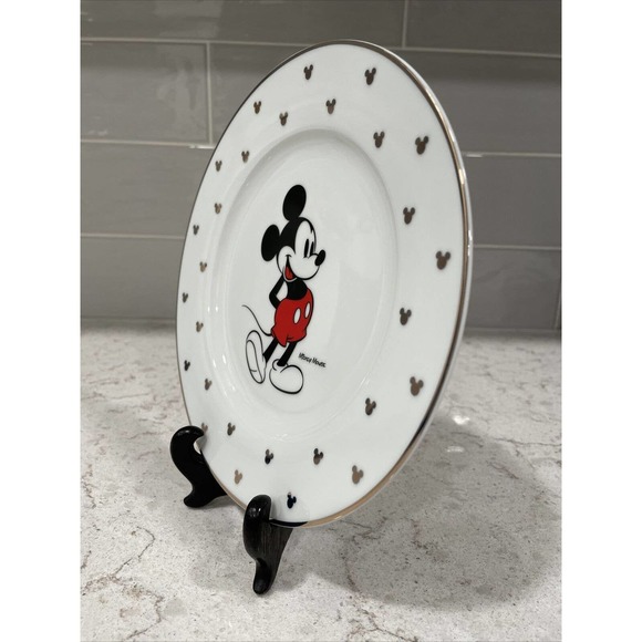 MICKEY MOUSE CLASSIC GOLD 8” Salad Plate Gold Heads Rim Bone China Dinner ware - Picture 2 of 7